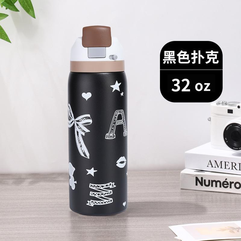 24/32OZ Neue Hohe Schönheit Obstbecher Mode Sport Wasserflasche 304 Edelstahl Isolierte Flasche Tragbarer Hüpfbecher