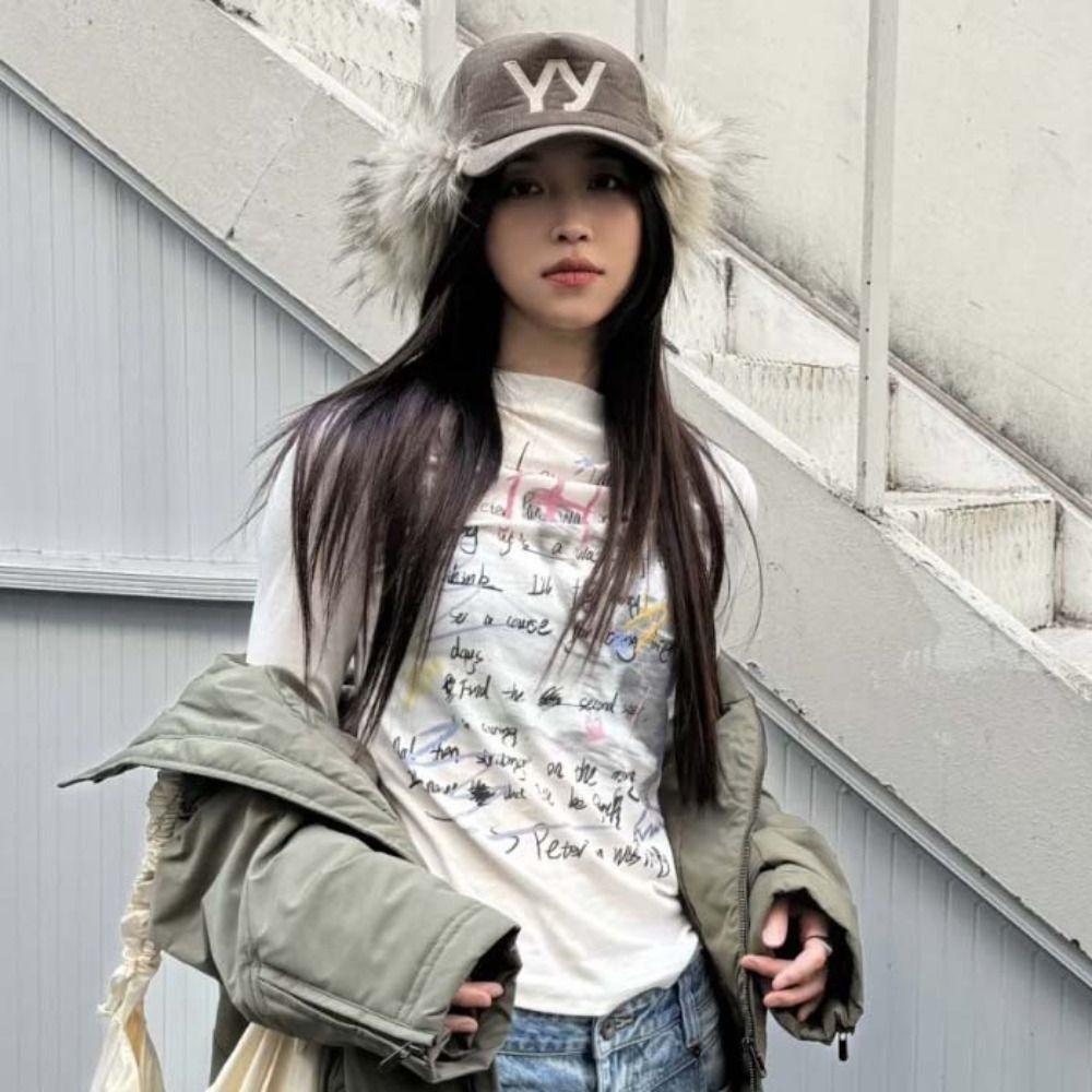 Embroidered Corduroy Baseball Cap Casual Y2k Peaked Cap Autumn Feather Baseball Hat  Women