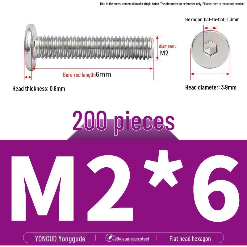 304 Stainless Steel Ultra-Thin Flat Head Hex Socket Bolt, M2-M12