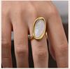 Abalone Shell Ring Natural Mother of Pearl Gold Plated Adjustable Open Irregular Geometric French Vintage Summer Beach Jewelry