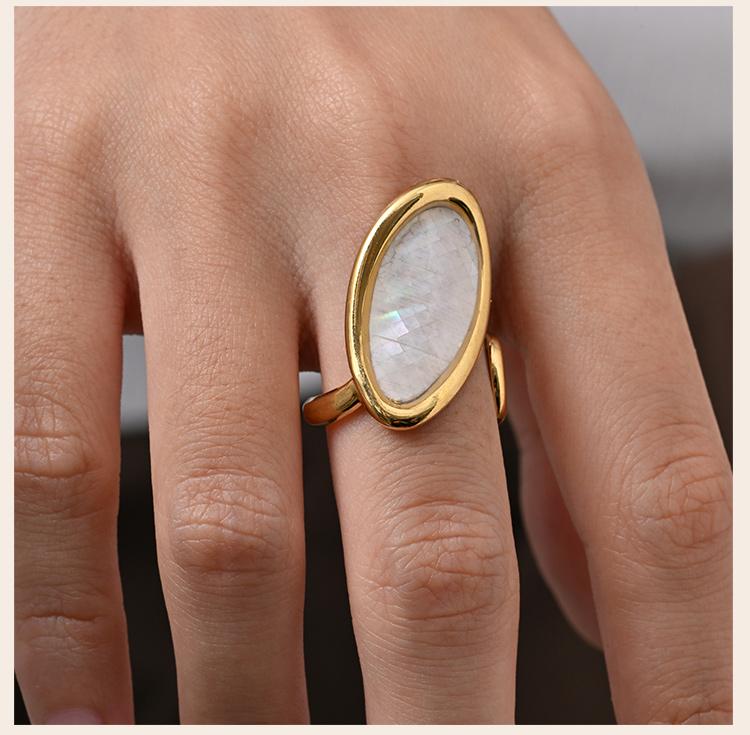 Abalone Shell Ring Natural Mother of Pearl Gold Plated Adjustable Open Irregular Geometric French Vintage Summer Beach Jewelry