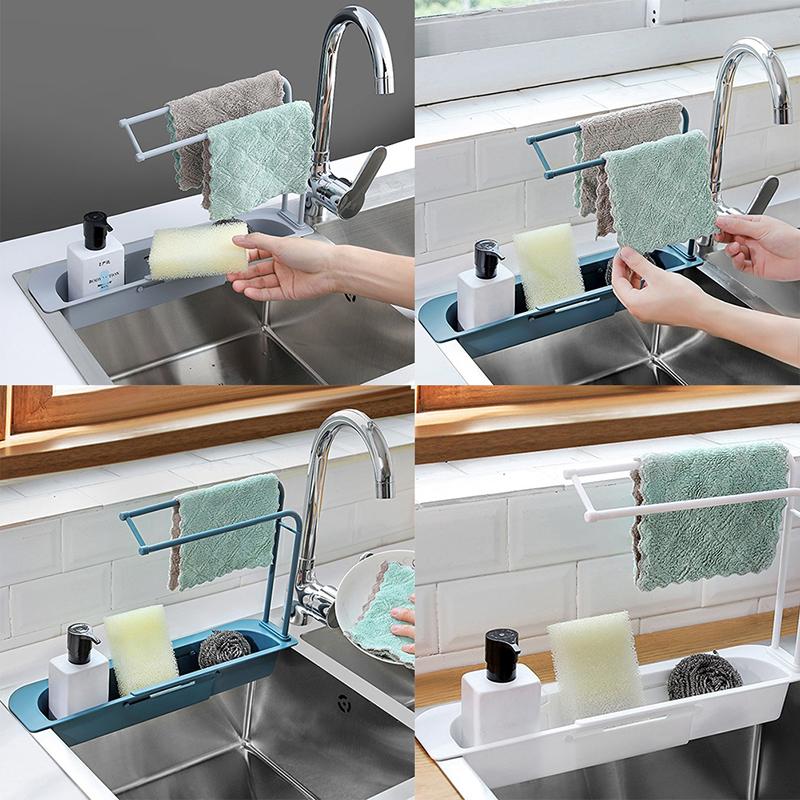 Kitchen Sinks Soap Sponge Organizer Holder Telescopic Sink Shelf Drain Rack Storage Basket Kitchen Gadgets Accessories