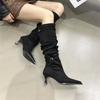 Pointed High Heel Khaki Pile Boots Women's Boots 2025 Autumn/Winter Skirt Skinny Knight Medium Boots