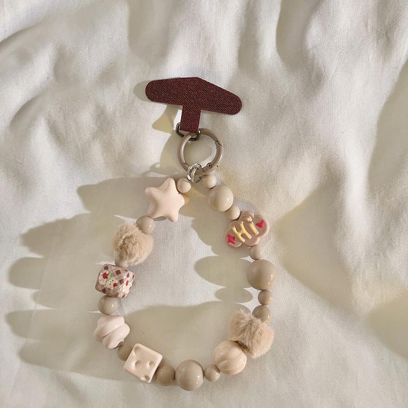 

Trendy Cozy Vintage Coffee Brown Plush Beaded Bracelet - Anti-Lost Wristband for Phone Case/Key/Headphone Case/CCD