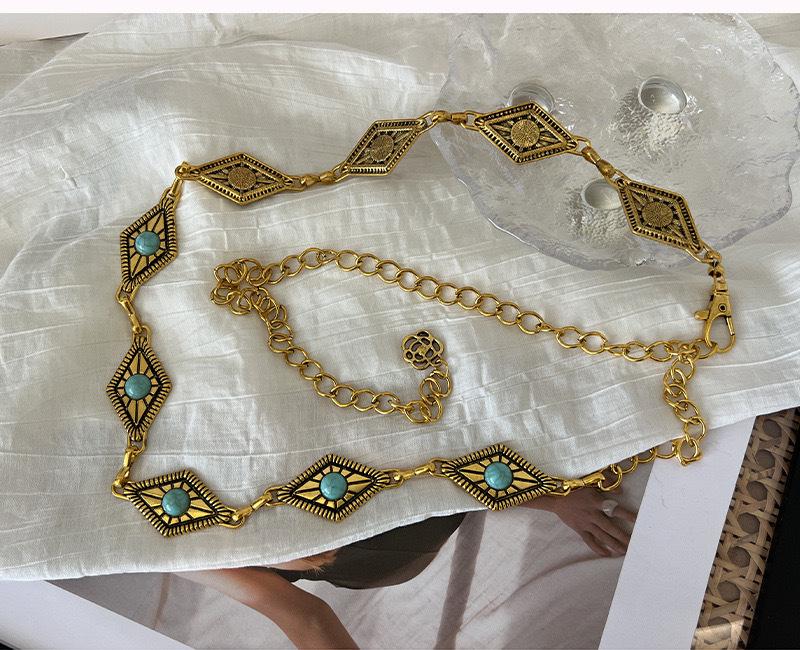 Bohemian Turquoise Flower-Carved Waist Chain: Versatile Retro Metal Belt for Women