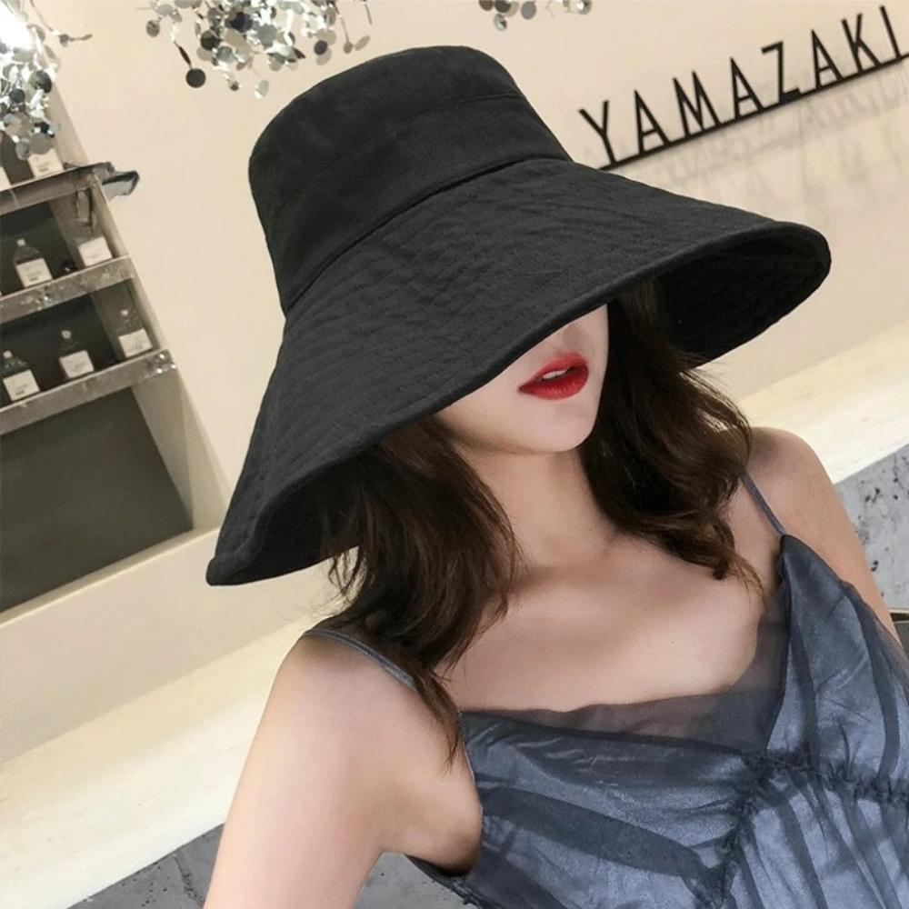 Chapeaux de soleil à large bord de 15 cm pour femmes, chapeaux de soleil pliables d été, chapeaux de soleil polyvalents avec protection UV noir