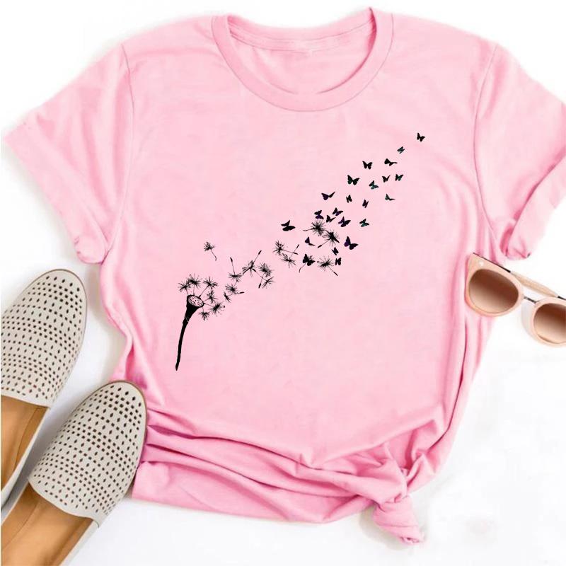 New Dandelion Printed Women T Shirt Cartoon Graphic Printed Black Ladies T-shirt Casual Woman Shirt Funny Tees Shirts