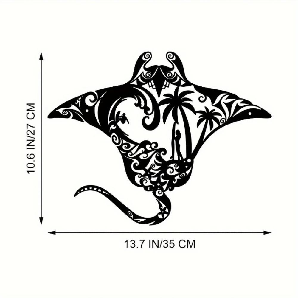 13.7 Inch Tropical Manta Ray Iron Wall Art, Metal Painting for Garden Patio Outdoor Decor, Island Style Seaside Retreat
