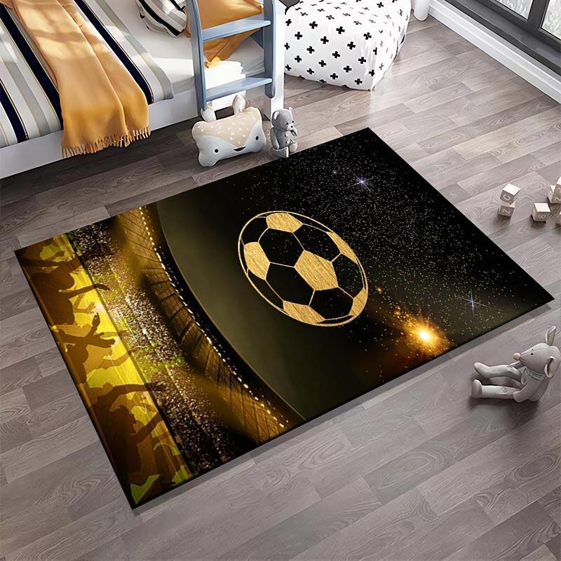 Soccer Theme Carpet with Golden Ball and Stadium Design Decor Suitable for use as an anti-slip for living room bedroom sofas