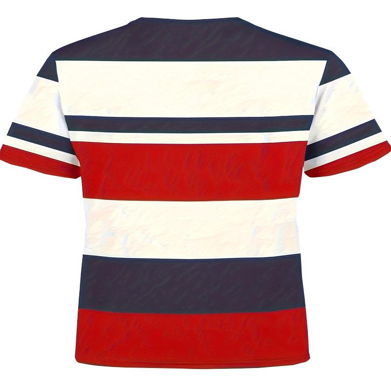 Summer Men's Casual Round Neck T-shirt with Polyester Fiber Stripe Contrasting Design Suitable for Daily Wear and Fitness
