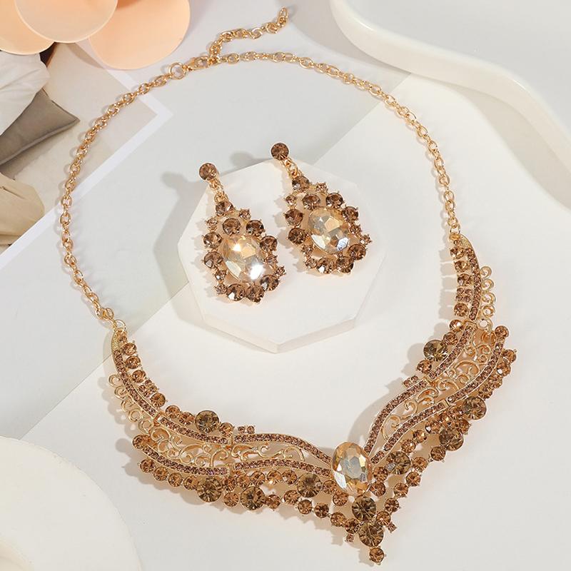 Women Crystal Necklace Earrings Indian Bridal Jewelry Sets Brides Wedding Party Costume Accessories