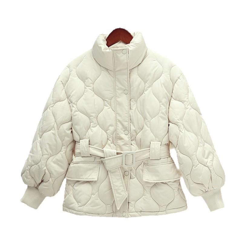Winter down cotton-padded clothes waist cotton-padded jackets short new models come with small and thin jackets with belts
