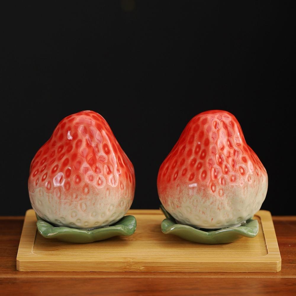 Ceramic Strawberry Tea Canister Simulation Sugar Jar Multifunctional Tea Storage Tank Bar