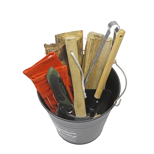 Captain Stag Outdoor Bucket CS Tin Bucket 10L with Wooden Handle, Black (UM-1619)