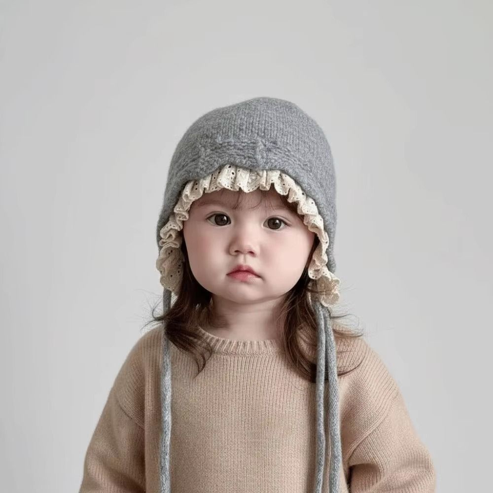 Ear Protection Kids Warm Hat Soft Knitted Lace Cap Exquisite Warmer Beanie Cap  Winter