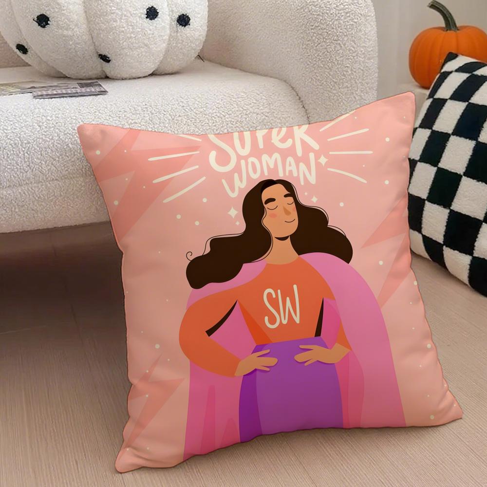 Celebratory Empowering Womens Day Cushion Cover Throw Pillow Cover Hidden Button Durable Polyester Chair Cushion