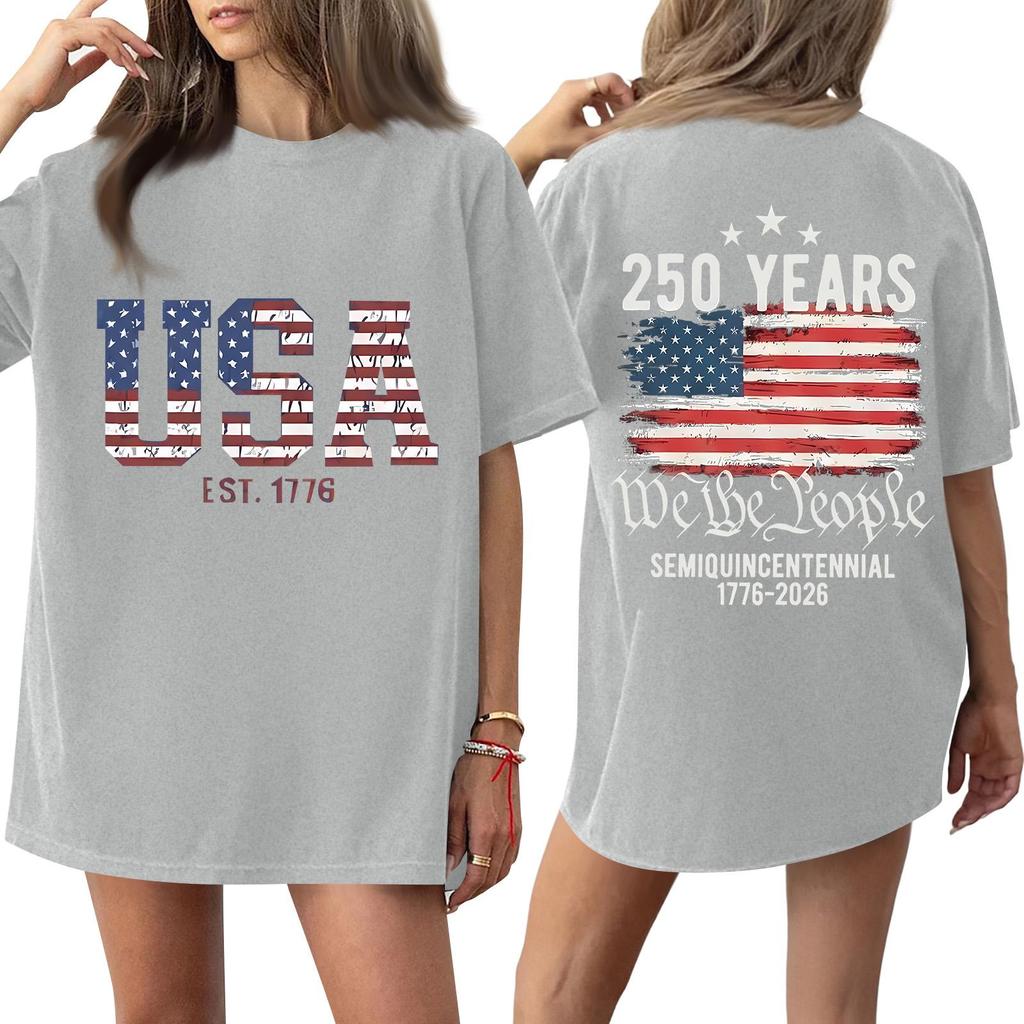 Women's Fashionable Casual Short-Sleeve Round Neck Printed T-Shirt For The 250th Anniversary Of The Founding Of The United States