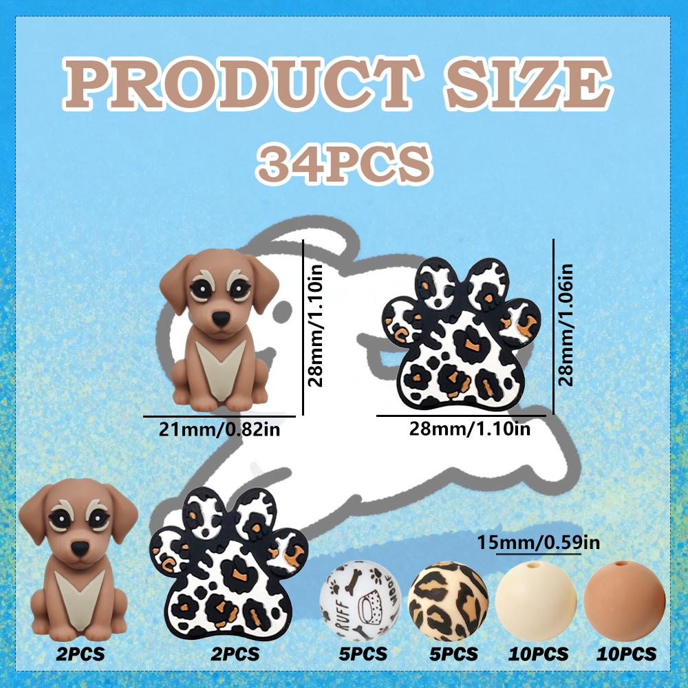 

Набор силиконовых бусин «Милые собачки», 34 шт., идеально подходит для DIY-поделок ручной работы, таких как брелоки, ожерелья, браслеты и т. д.