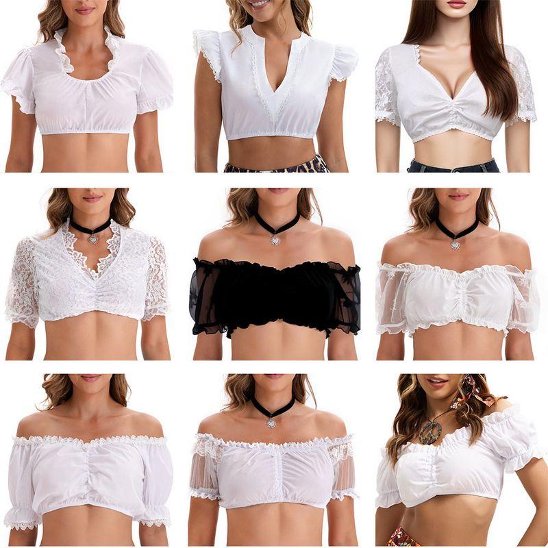 Amazon Foreign Trade European and American Black and White Short-Sleeve Shirt for Women, Munich Oktoberfest Short-Sleeve Shirt
