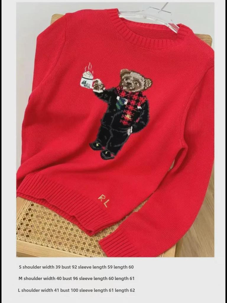 R's Klassiska Retro Röd Björn Tröja för Kvinnor – Festlig och Trendig