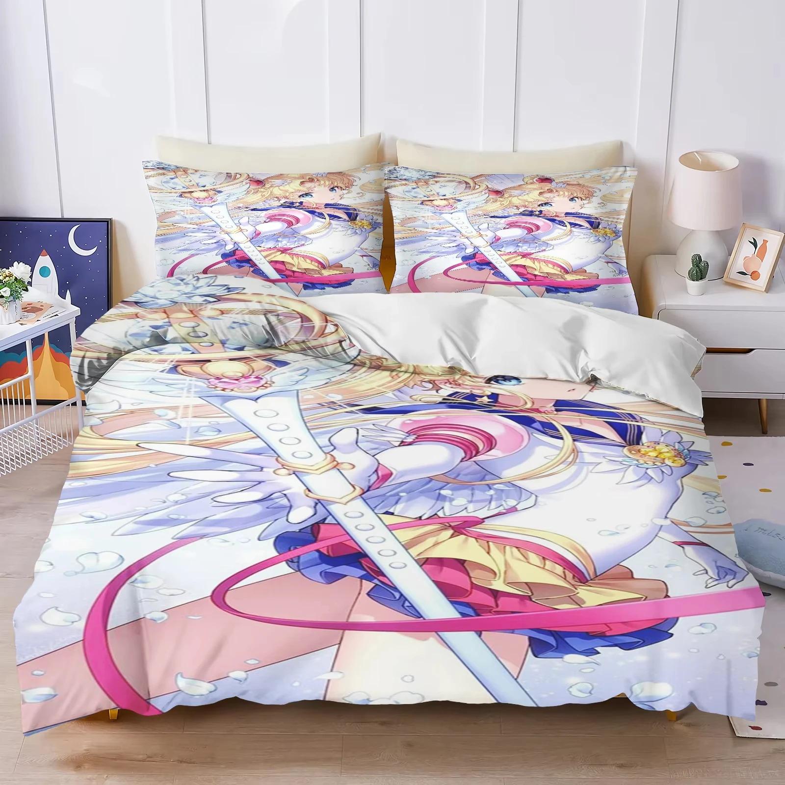 

Аніме S-Sailor & M-Moon Постільна білизна, Підковдра Ковдра Комплект для ліжка Наволочка, Розмір Кінг Квін Твін Для хлопчиків Дівчаток Дорослих AU Single 140x210cm