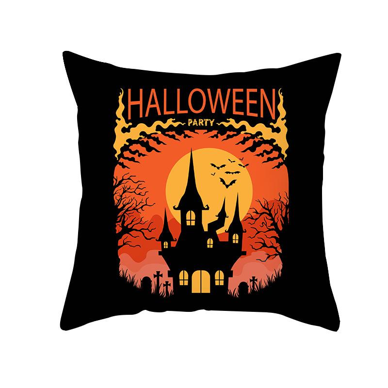 Halloween Pillow Cover Cartoon Skull Cat Sofa Cushion Cover Peach Skin Pillow Cover