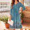 Women's Casual Floral Print V-Neck 3/4 Sleeve Dress