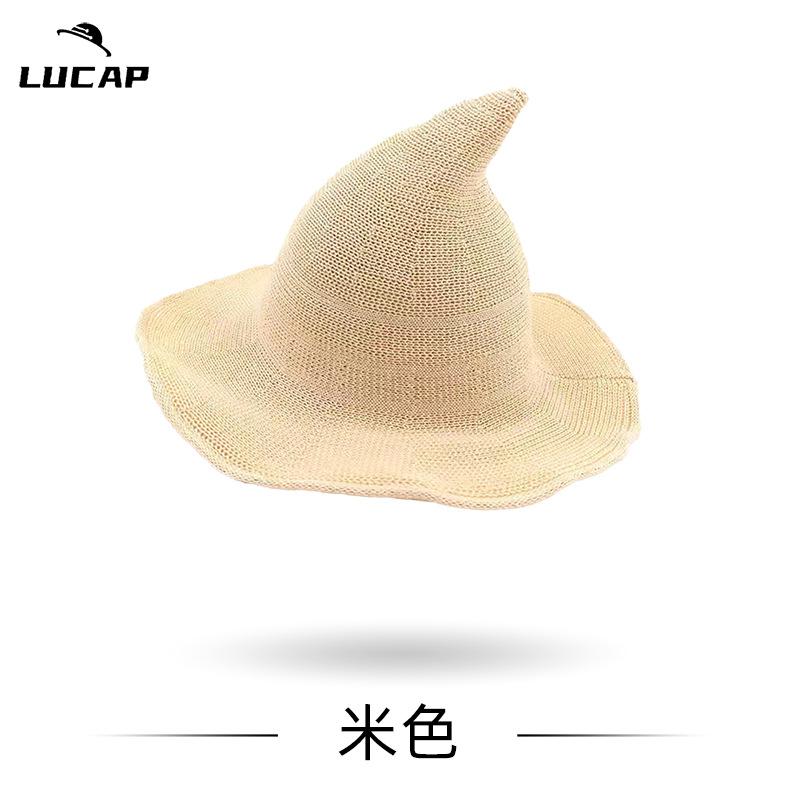 New Halloween Carnival Party Regular Wizard Hat Foldable Knitted Hat Pointed Witch Hat