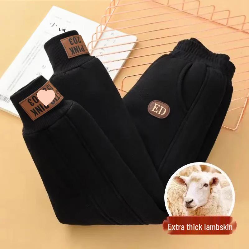 

Женские спортивные штаны на флисовой подкладке - Утепленные, из овечьей шерсти, хлопка, повседневная одежда на осень/зиму 2025. L (100-115 lbs) чёрный