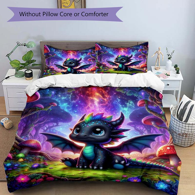 Fantasy Dragon Forest Print 3Pcs Bedding Setduvet Cover With 2 Bedropillowcase Home Birthday Gift