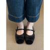 Sheepskin version~ retro soft-soled leather splicing one-word belt Mary Jane single shoes women's shallow commuter flat-soled ballet shoes