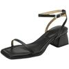 New One-word Sandals Women's Medium Heel Thick Heel Fashionable and Versatile Design Sense
