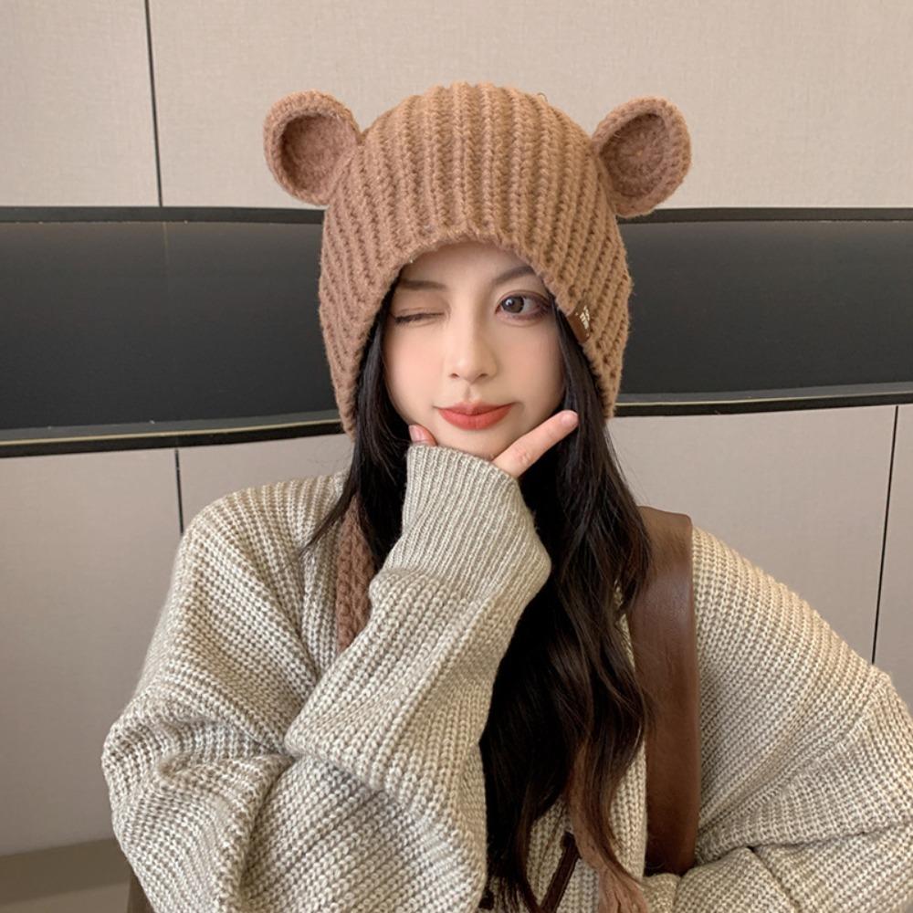 Einfarbige Strickmütze Ohrenschutz Ohrenwärmer Mütze Niedliche Ohrenschutzmütze Winter
