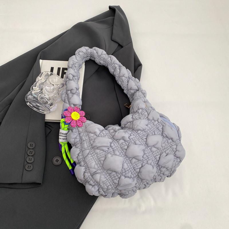 Ielgy Pleated Cloud Bag Trendy Bubble Dumpling Bag Quilted One-Shoulder Fashion Casual Underarm Bag