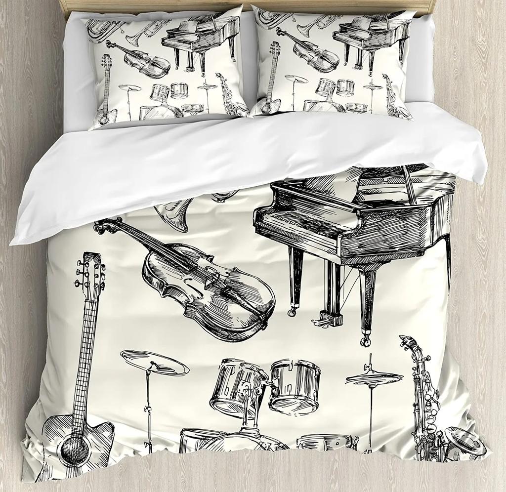 Rock Music Guitar Duvet Cover Bed Bedding Set For Double Home Textile Quilt Cover Pillowcases Bedroom Bedding Set (No Sheet)