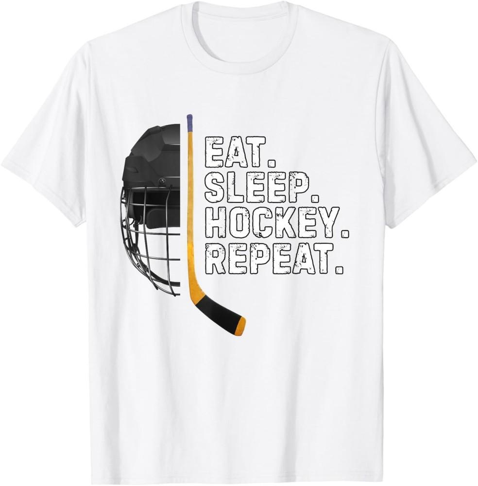 

Eat Sleep Hockey Repeat Shirt Funny Cool Hockey Player T-Shirt S