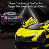 1:24 P1 Senna Toys Cars Models Alloy Doors Opened Miniature Supercar Light Sound Wheel Pull Back Sports Car Boys Festival Gifts