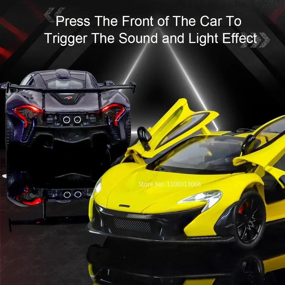 1:24 P1 Senna Toys Cars Models Alloy Doors Opened Miniature Supercar Light Sound Wheel Pull Back Sports Car Boys Festival Gifts