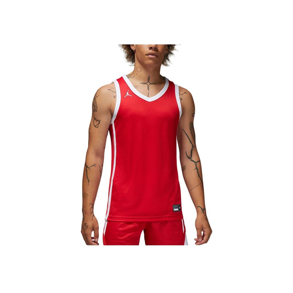 Jordan SS24 Dri-Fit V-Neck Pullover Logo Print Straight-Cut Sleeveless Basketball Jersey Men Jerseys Crimson HF0523-658