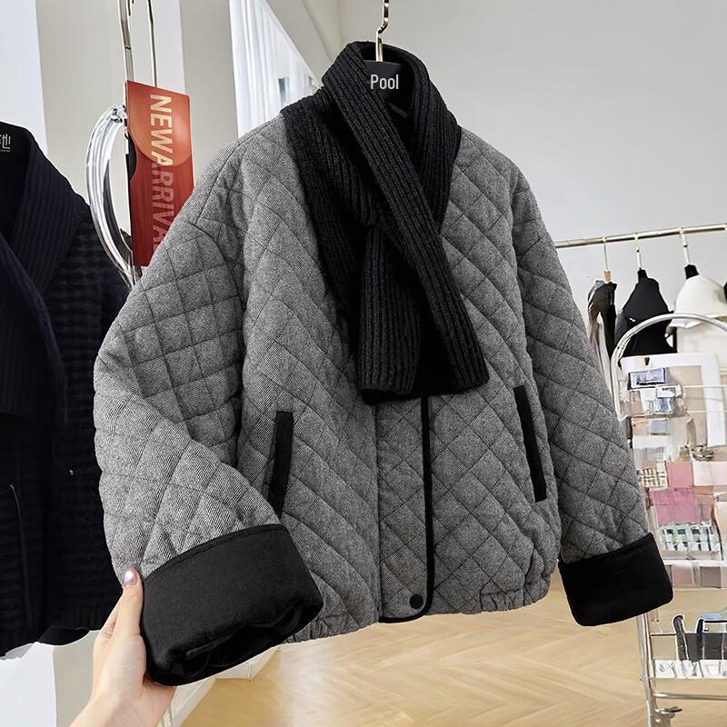 Shepool Women's Wool Blend Color-block Quilted Padded Jacket