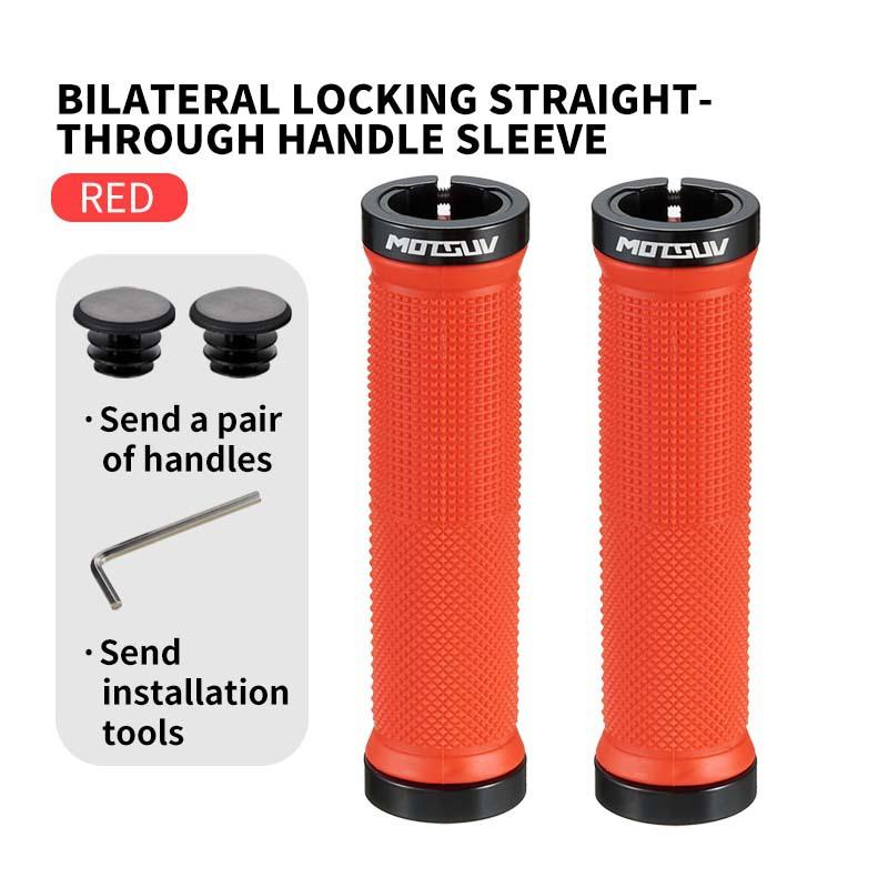 Double Lock On MTB Mountain Bike Handlebar Grips, Aluminum Alloy Rubber Comfortable Anti-Slip Shockproof Universal Cycling Parts