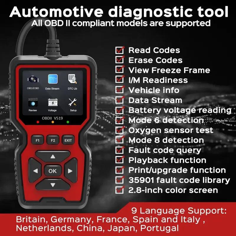 Obd2 Scanner Live Data V519 Outil de lecture de code de diagnostic mécanique professionnel Lecteur de code d'erreur clair Scanner automobile