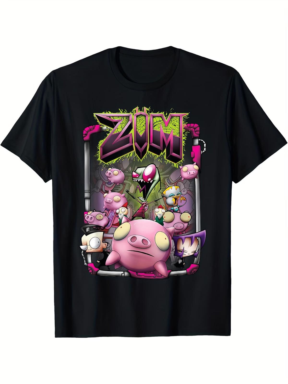 Nickelodeon Invader Zim Rubber Piggy Army Graphic T-Shirt - Black Zombie PIGs De S