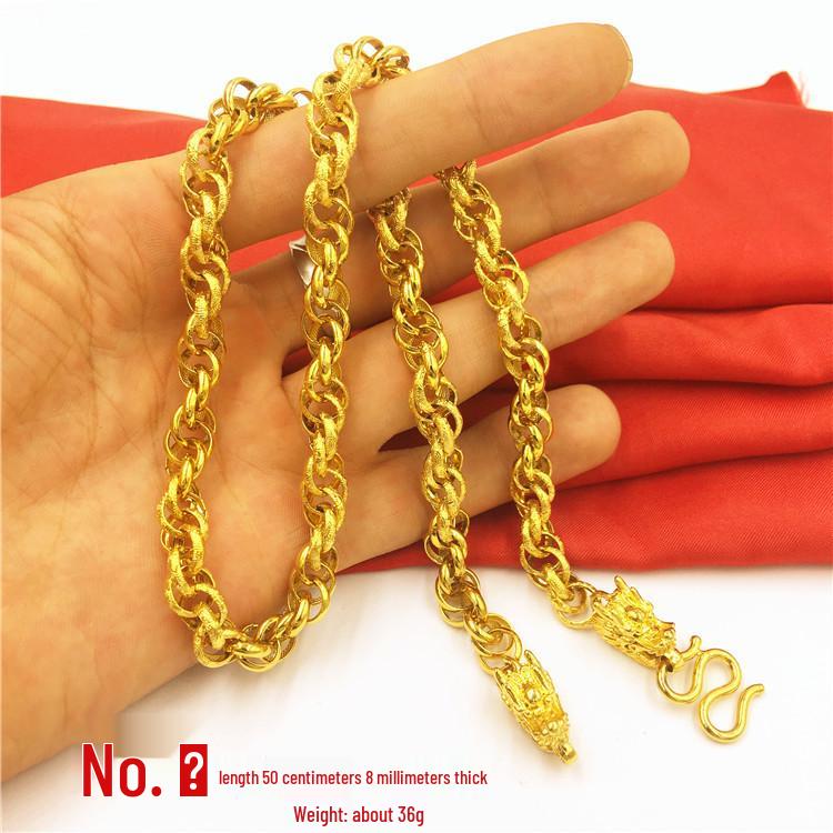 Men's Double Dragon Head Necklace: Non-fading Brass with Thick Gold Plating, Vietnamese Sand Gold Jewelry.