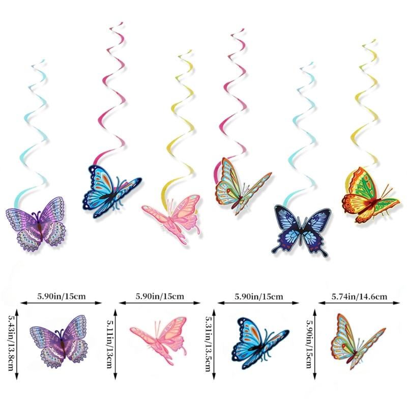 Butterfly Cake Toppers Set Party Supplies Hanging Swirls Colorful Banners Paper Texture for Creative Butterfly Dessert