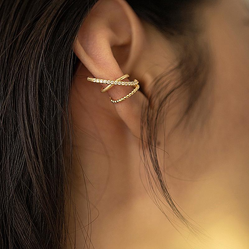 Zircon Multilayer Ear Cuff with Irregular Cross Lines - No Piercing Needed