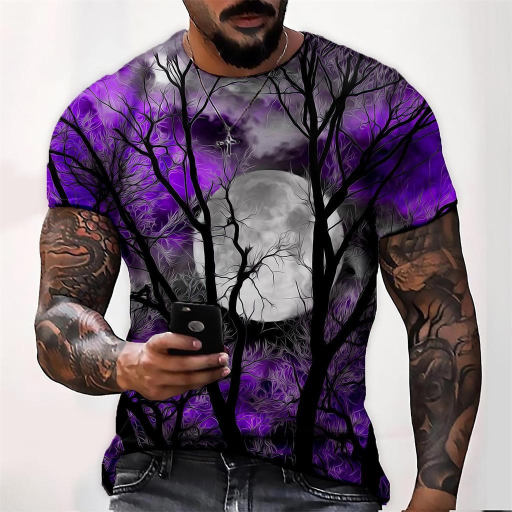 Men's Casual Printed Short Sleeve T Shirt Lightweight Breathable Crew Neck Tee Halloween Theme Graphic Design