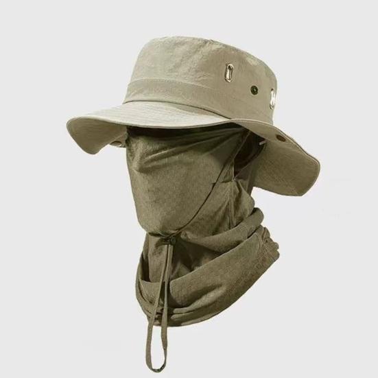Ice Silk Fishing Hat, Breathable Quick-Drying Fabric Sun Hat with Wide Brim, Detachable Face Guard Adjustable Fit Sun Protection Hat for Outdoor