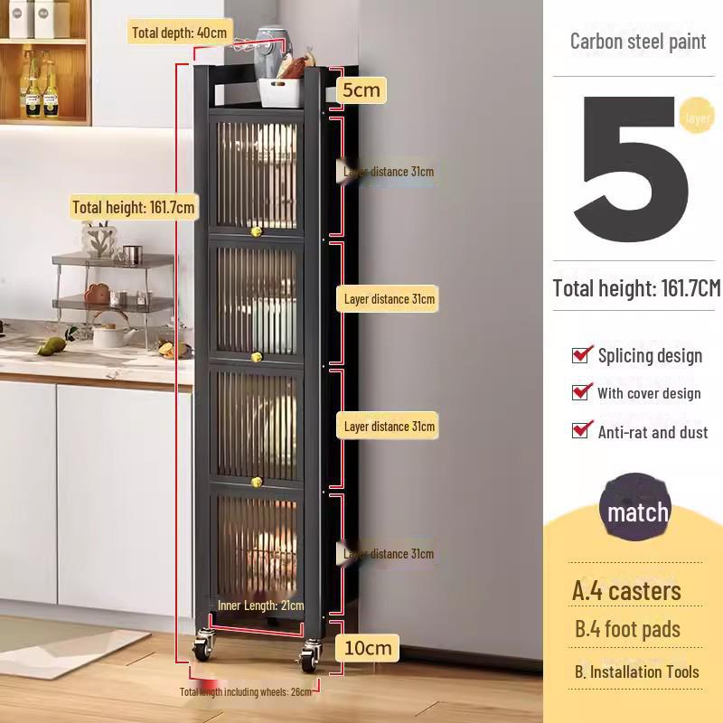 Kitchen Storage Cabinet with Microwave and Pot Rack