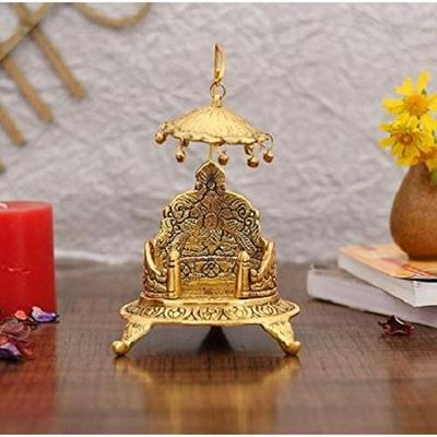 Metall Singhasan Ovalförmig für Ganesha Krishna Götter Idole - Vergoldet Ladoo Gopal Pooja Chowki für Tempel Mandir Puja Idol Dekorationsartikel